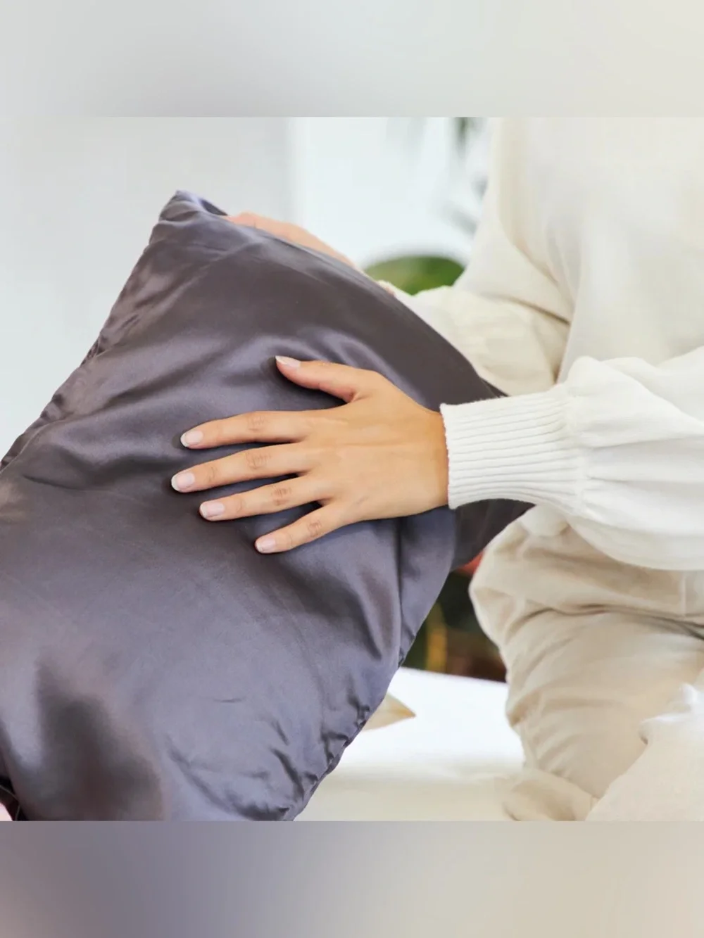 NWT Avocado Green Mini Silk Pillowcase in Grey